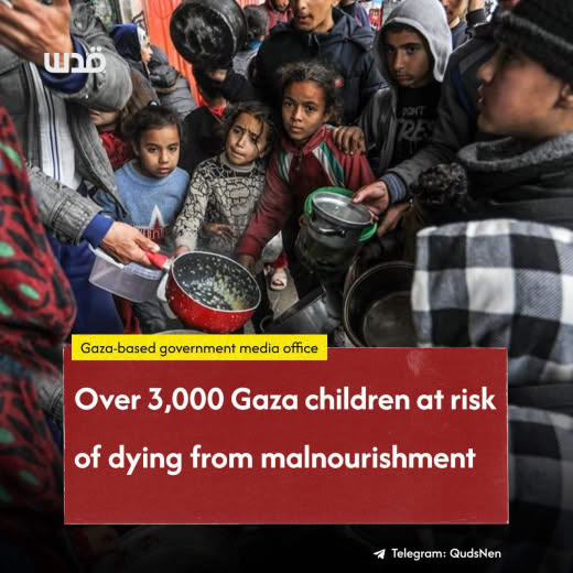 3,500 Palestinian children are at risk of dying due to malnourishment as a result of Israel's ongoing war and siege on t